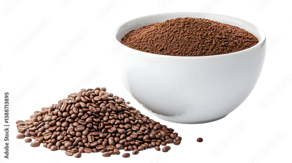 Isolated PNG Illustration Of Cereal Bowl And Heap With Brown Grains Isolated PNG Illustration Of Cereal Bowl And Heap With Brown Grains