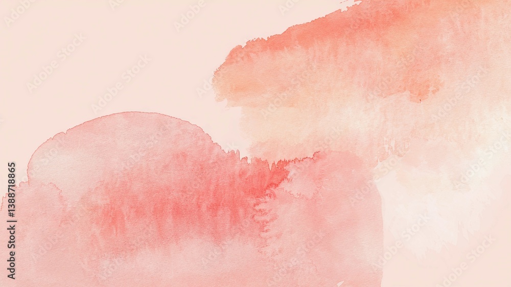 Fototapeta premium Minimalist watercolor texture with a gentle fusion of soft pink, peach, and light coral. The colors softly blend into each other, creating an abstract and calming aesthetic with a hand-painted effect