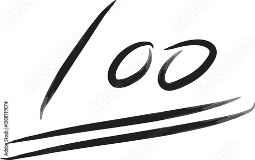 100点満点、黒い手書きの数字、ベクターイラスト素材