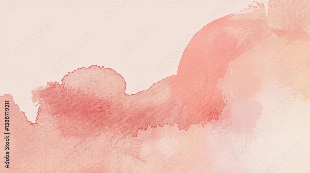 Fototapeta premium Minimalist watercolor texture with a gentle fusion of soft pink, peach, and light coral. The colors softly blend into each other, creating an abstract and calming aesthetic with a hand-painted effect