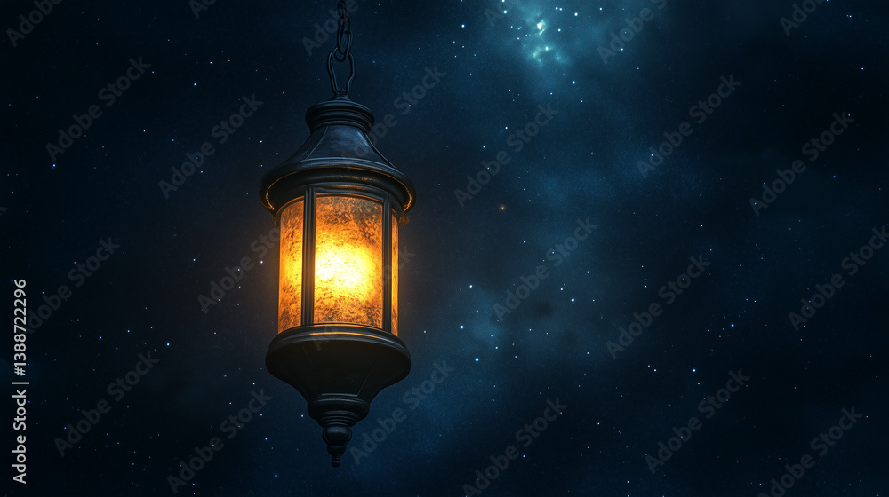 Ramadan Lantern Glowing in the Night Sky with Stars. Ramadan Lantern Glowing in the Night Sky with Stars.