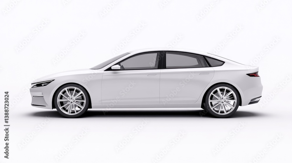 Modern white sedan, side profile. Sleek, contemporary design. Premium, stylish car Modern white sedan, side profile. Sleek, contemporary design. Premium, stylish car