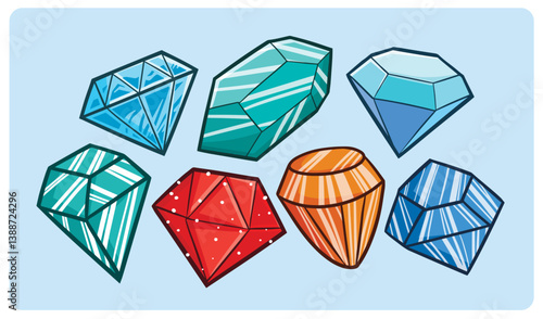 Beautiful simple diamonds cartoon illustration set