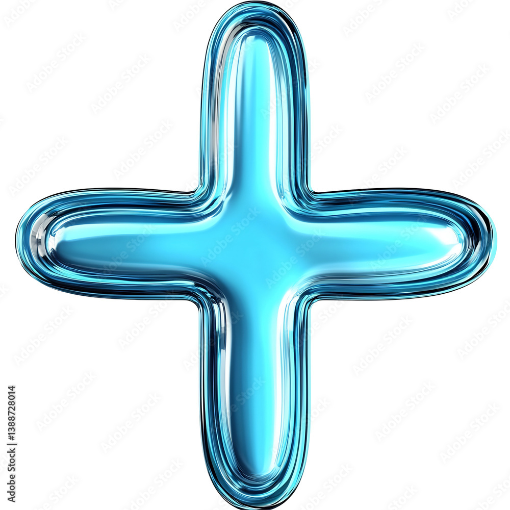 Fototapeta premium Shiny blue plus symbol reflects light beautifully a vibrant polished chrome finish. AI Generated