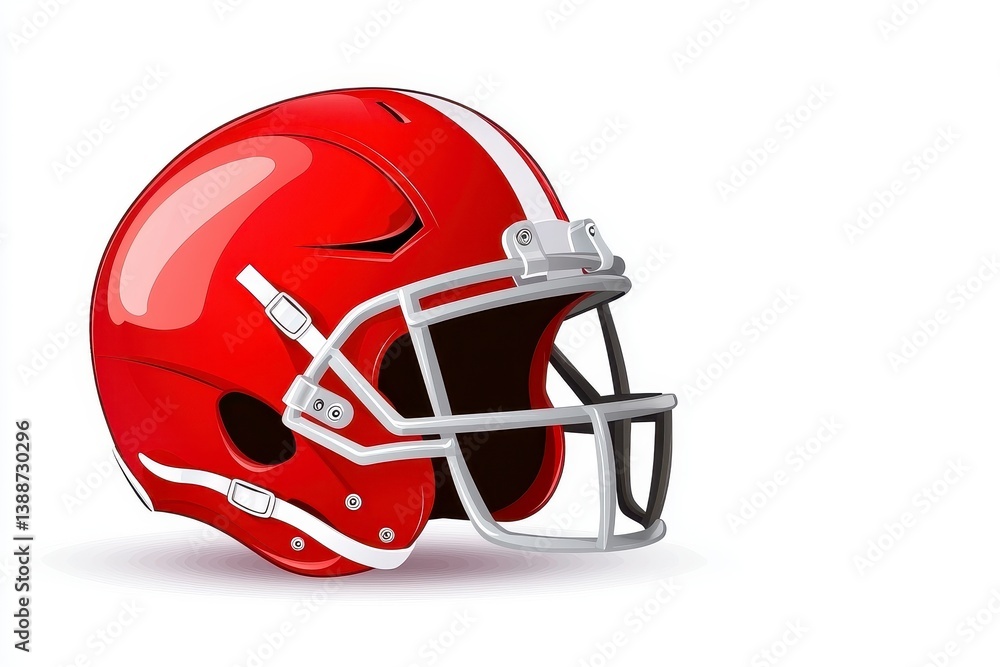 Red Football Helmet with White Accents on White Background Red Football Helmet with White Accents on White Background