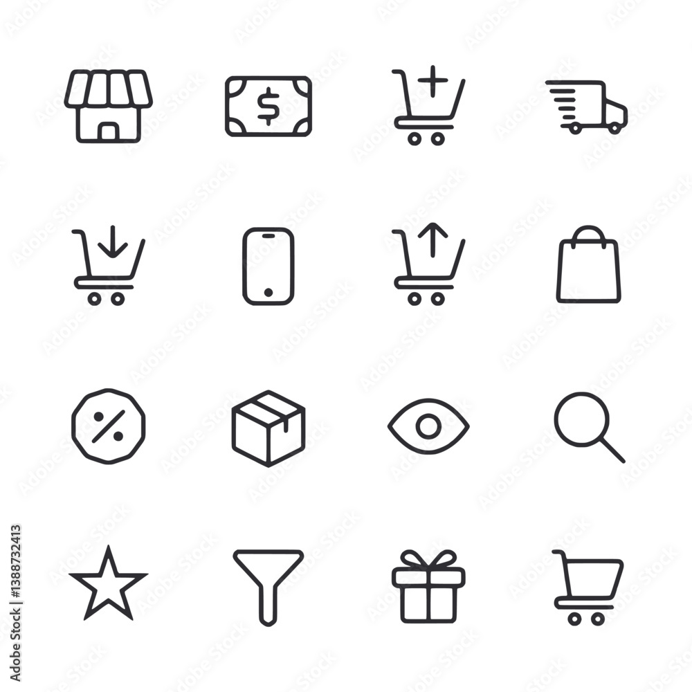 A set of icons for shopping and shopping carts A set of icons for shopping and shopping carts