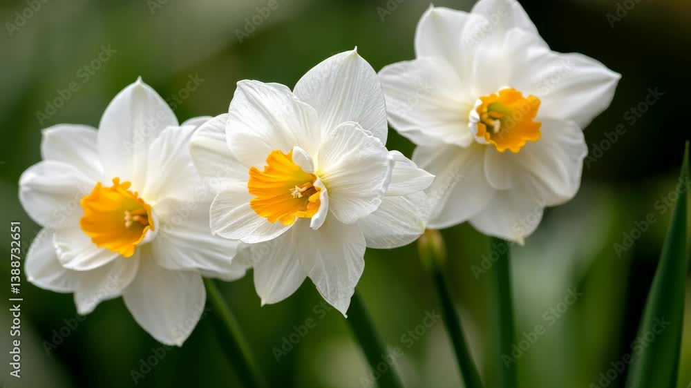 Three Elegant White Daffodils with Orange Centers Three Elegant White Daffodils with Orange Centers