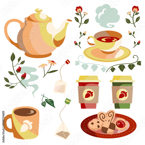Stylish cafe illustration material