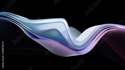 3d render abstract background on dark background, Transparent glossy glass, Colorful curve glass with dispersion.