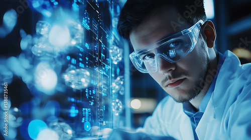 Wallpaper Mural A quantum computing scientist developing algorithms for faster drug discovery, lab with quantum computers and molecular data visible, High-tech style Torontodigital.ca