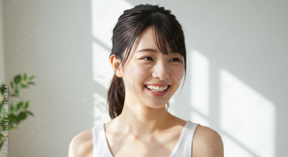 微笑む若い女性のポートレート、背景素材として