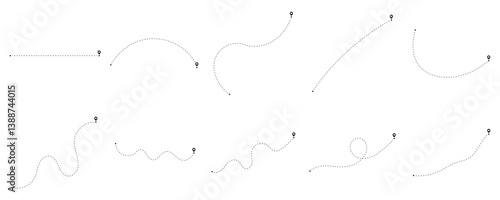 Set of location dashed line for travel, track, map, pinned destination