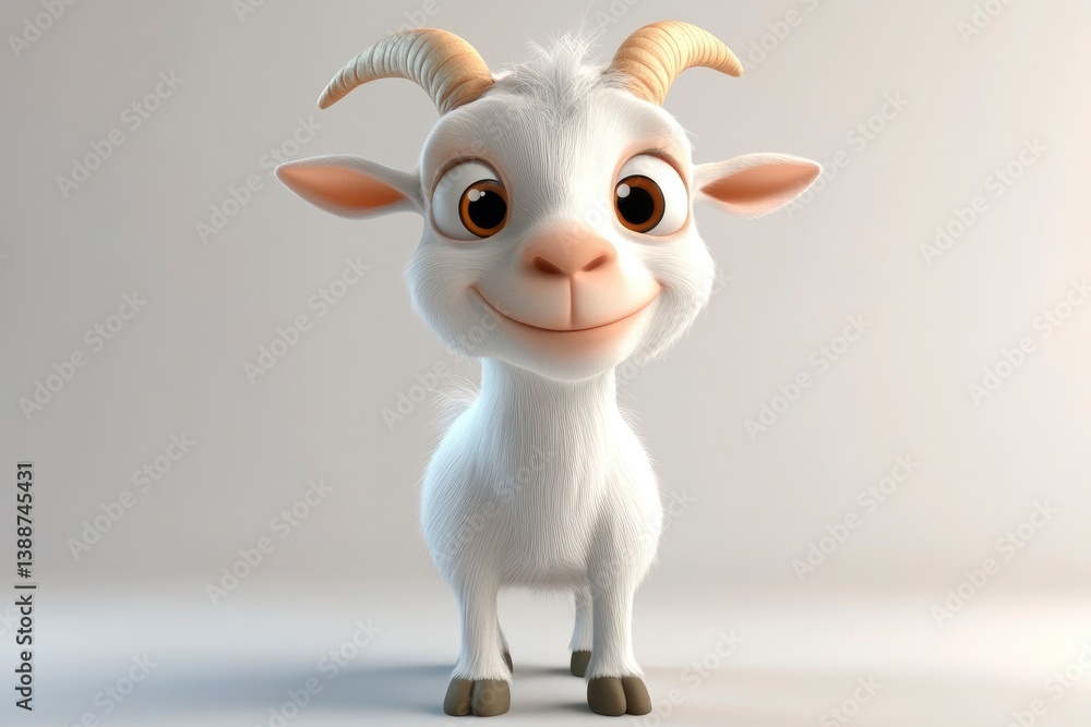 Naklejka premium Cartoon Goat Smiling Standing Still Isolated Against White Background Studio Shot