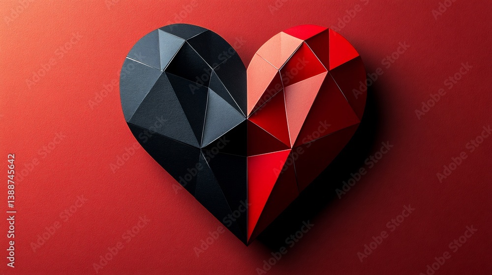 Heart shaped graphic in 3D with black and red tones symbolizing love and romance for valentines day with a beautiful background for a wedding invitation Heart shaped graphic in 3D with black and red tones symbolizing love and romance for valentines day with a beautiful background for a wedding invitation