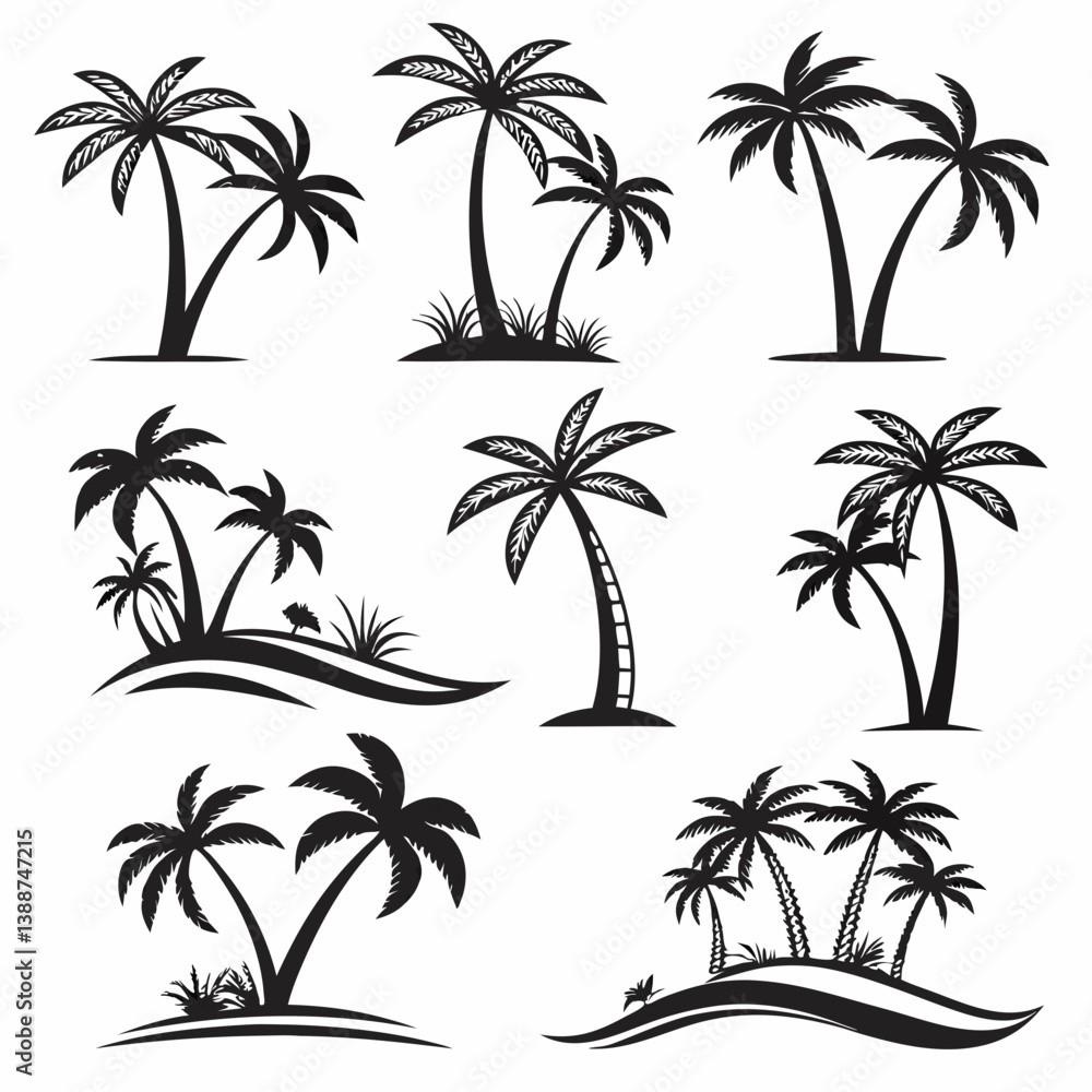 set of palm trees set of palm trees