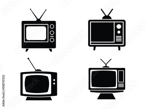 Retro old tv silhouette vector icon on a white background.