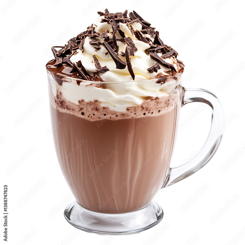 Warm rich brown cocoa drink topped generously with whipped cream chocolate shavings. AI Generated Warm rich brown cocoa drink topped generously with whipped cream chocolate shavings. AI Generated