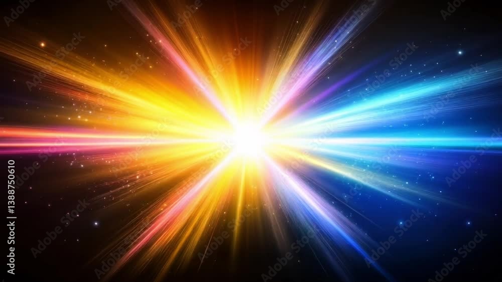 Vibrant light explosion with colorful rays and cosmic sparkles Vibrant light explosion with colorful rays and cosmic sparkles