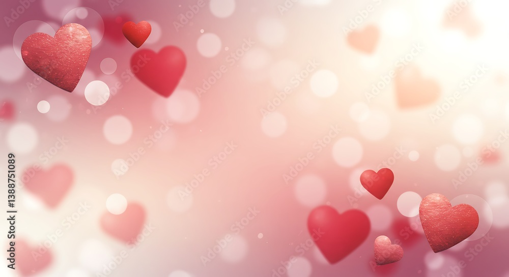 Obraz premium Romantic Red Hearts: Soft Bokeh Background AI Generated
