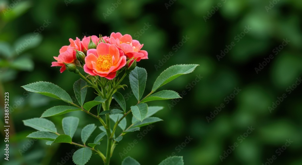 Stunning Coral Roses in Lush Green Foliage: A Breathtaking Close-Up of Nature's Beauty Stunning Coral Roses in Lush Green Foliage: A Breathtaking Close-Up of Nature's Beauty