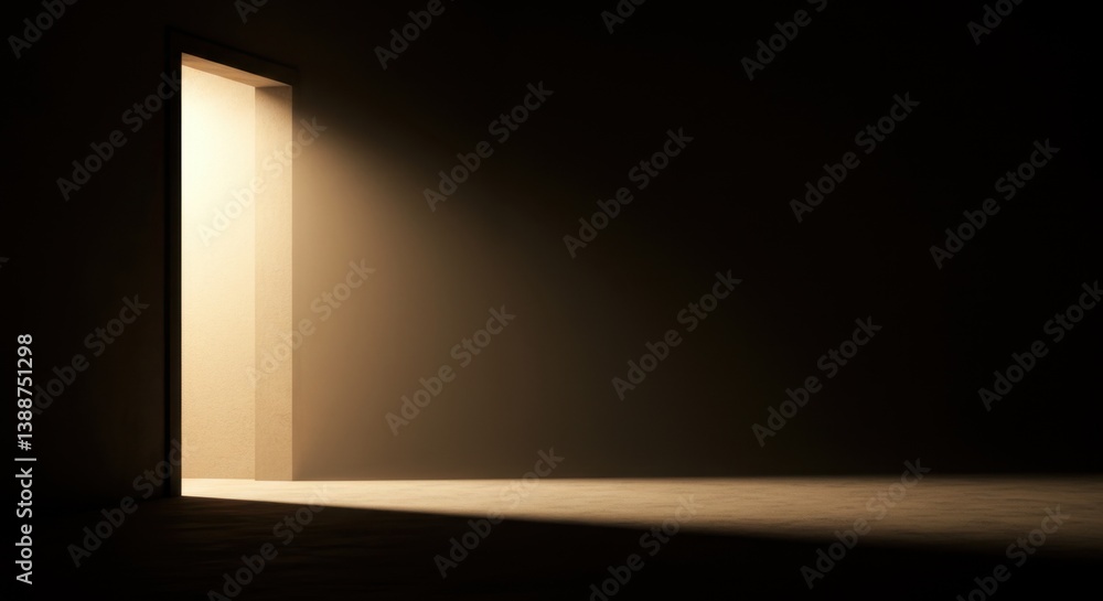 A Glimmer of Hope: Light Streaming Through an Open Doorway in a Dark Room A Glimmer of Hope: Light Streaming Through an Open Doorway in a Dark Room