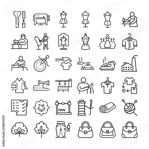 Textile Industry Hand drawn Textile business icons set vector collection with sketch illustration symbols for web design