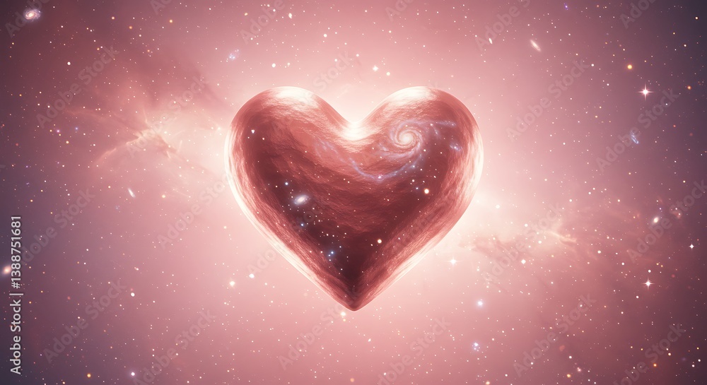 Obraz premium Cosmic Heart: Galaxy Within, Pink Nebula Glow AI Generated