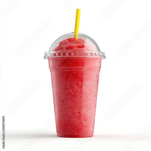 Wallpaper Mural Frozen strawberry slush drink with vibrant red color and yellow straw isolated on white background Torontodigital.ca