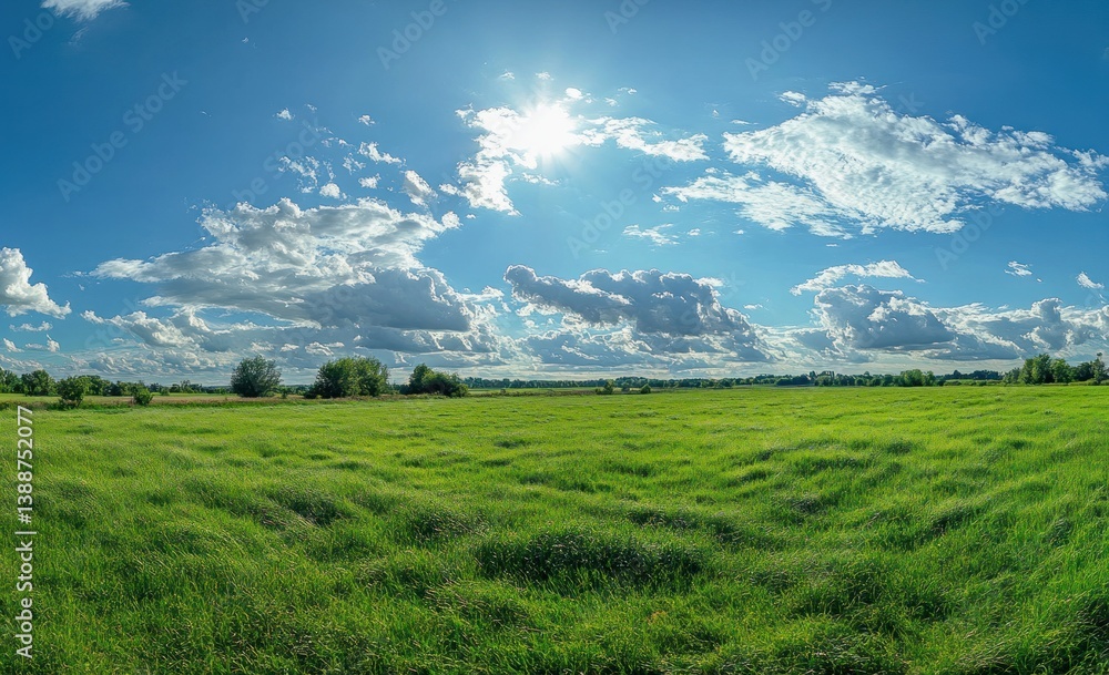 Bright sunny day with beautiful clouds over green grassy field Bright sunny day with beautiful clouds over green grassy field