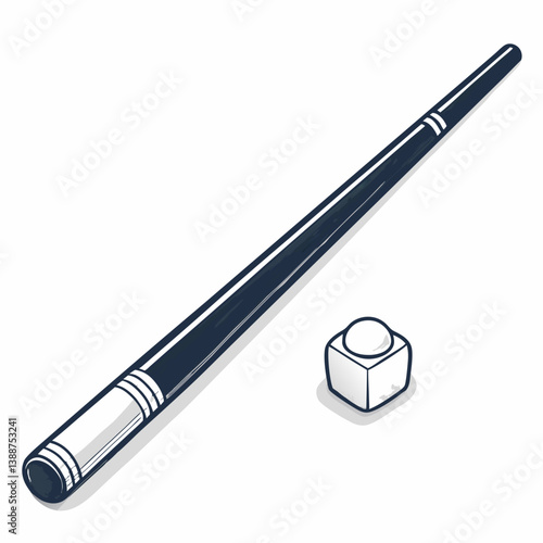 Create a vector illustration of a billiard cue stick with a bold, black stroke, emphasizing its smooth, tapered design and polished tip.