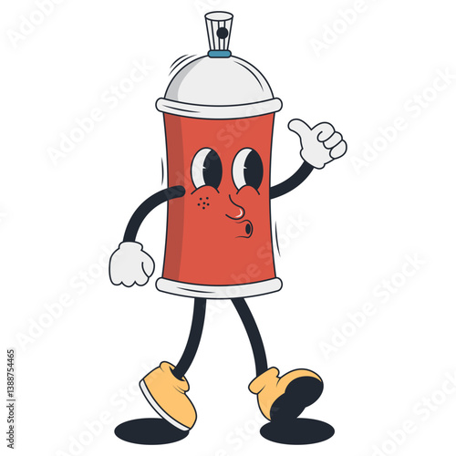 Spray Paint Cans Character. Vector Illustration in Groovy Cartoon Design.