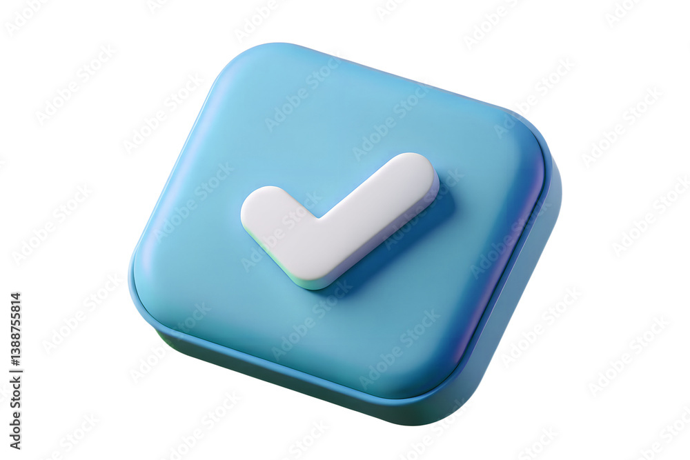 Blue check mark button, tick symbol, 3D illustration Blue check mark button, tick symbol, 3D illustration