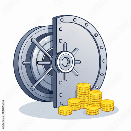 Create a bold vector illustration of a casino vault door featuring a prominent capital 'G' emblem.  Focus on strong lines and impactful design.