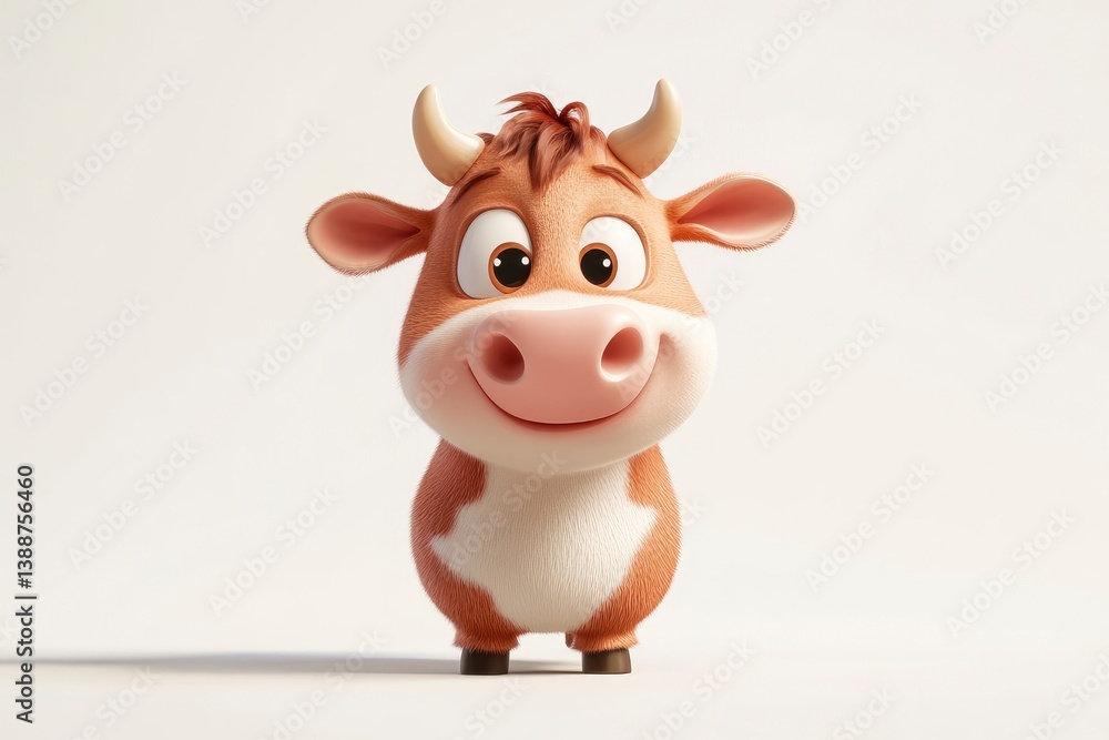 Obraz premium Cute Cartoon Cow Standing and Smiling with Happy Expression