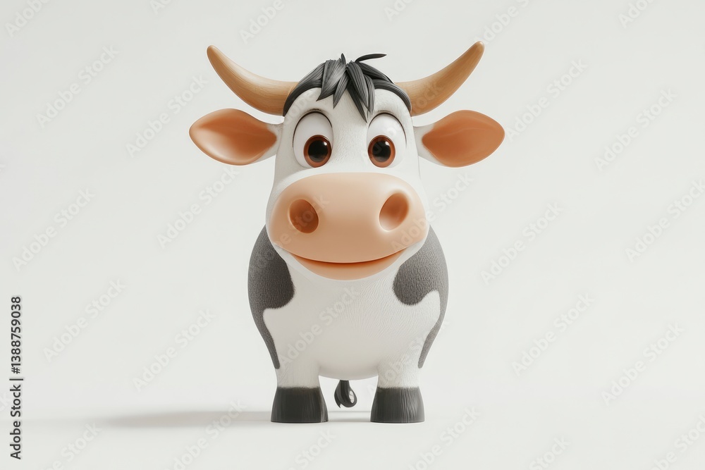 Standing Cartoon Cow Character Smiling Cheerfully on White Background Standing Cartoon Cow Character Smiling Cheerfully on White Background