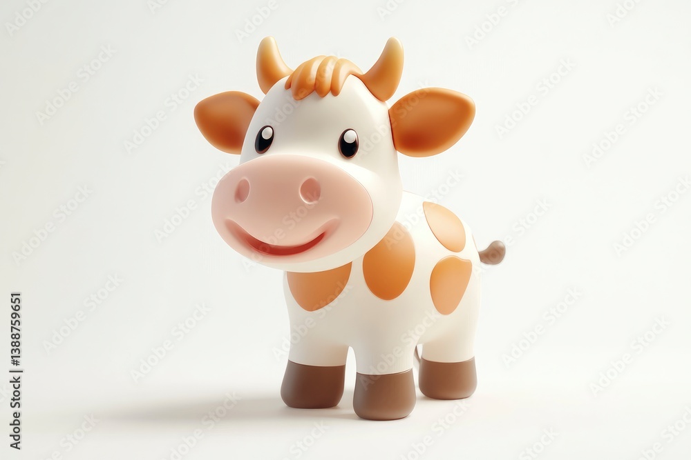 Obraz premium Cartoon Cow Toy Standing on a White Background for Children