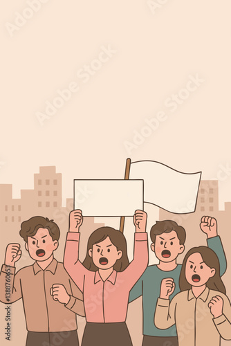"Boy holding Korean flag high during protest. Illustration symbolizing democratic spirit and youth activism in Korea."