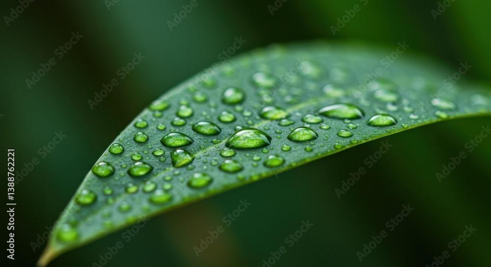 Close-up Photography of Dew Drops on a Lush Green Leaf in Nature Close-up Photography of Dew Drops on a Lush Green Leaf in Nature