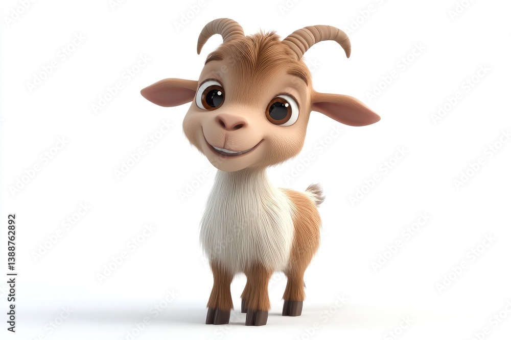 Cute Cartoon Goat Character Smiling Standing on White Background Cute Cartoon Goat Character Smiling Standing on White Background