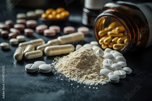 sports nutrition supplements on a black background