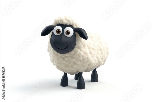 Cute Sheep Character Standing Smiling with Wool Isolated on White Background