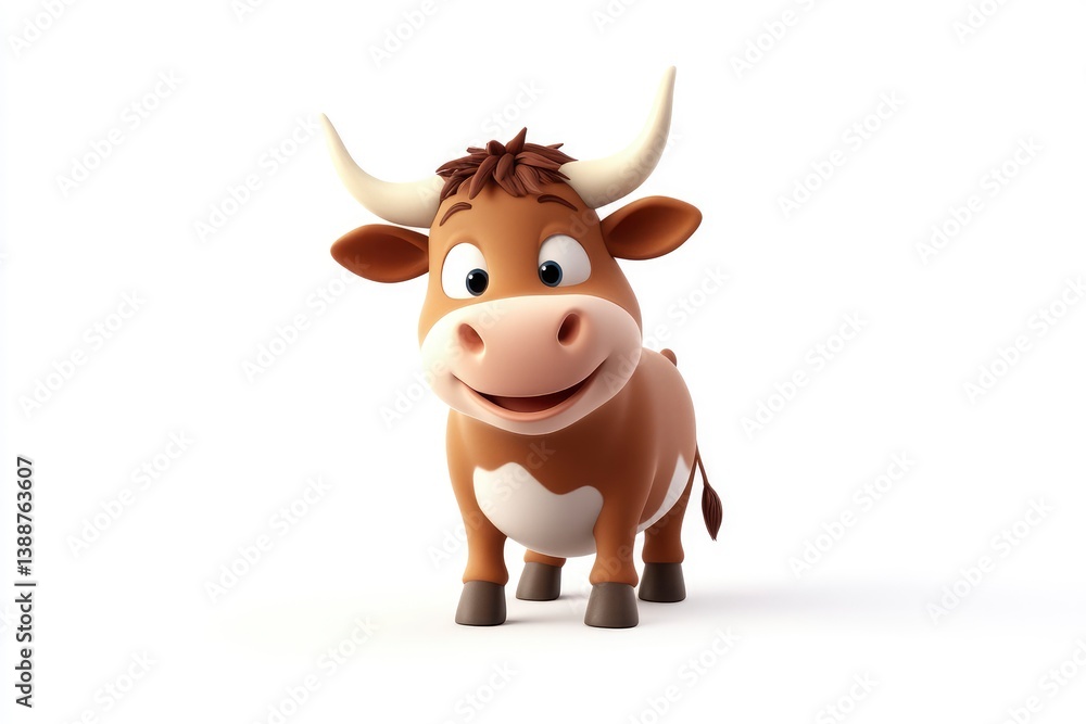 Smiling Cartoon Bull Standing on White Background Animation Animal Smiling Cartoon Bull Standing on White Background Animation Animal