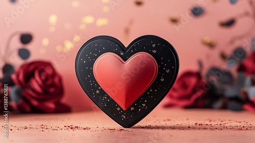Three dimensional valentines card with a heart symbol black and red accents and romantic wedding invitation design highlighting love and celebration