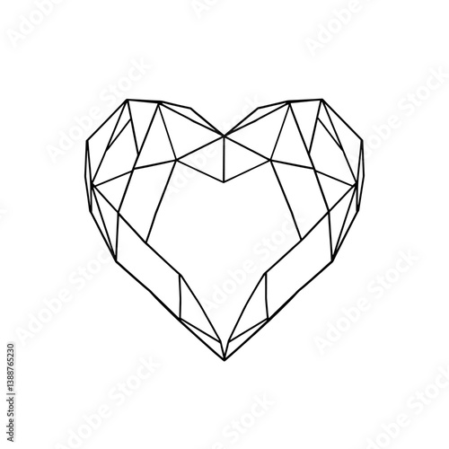 Geometric Heart: Abstract Wireframe Love Symbol on White