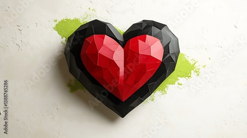 Valentines day celebration card with a red and black 3D graphic heart a joyful symbol of love and happiness for wedding and romantic events