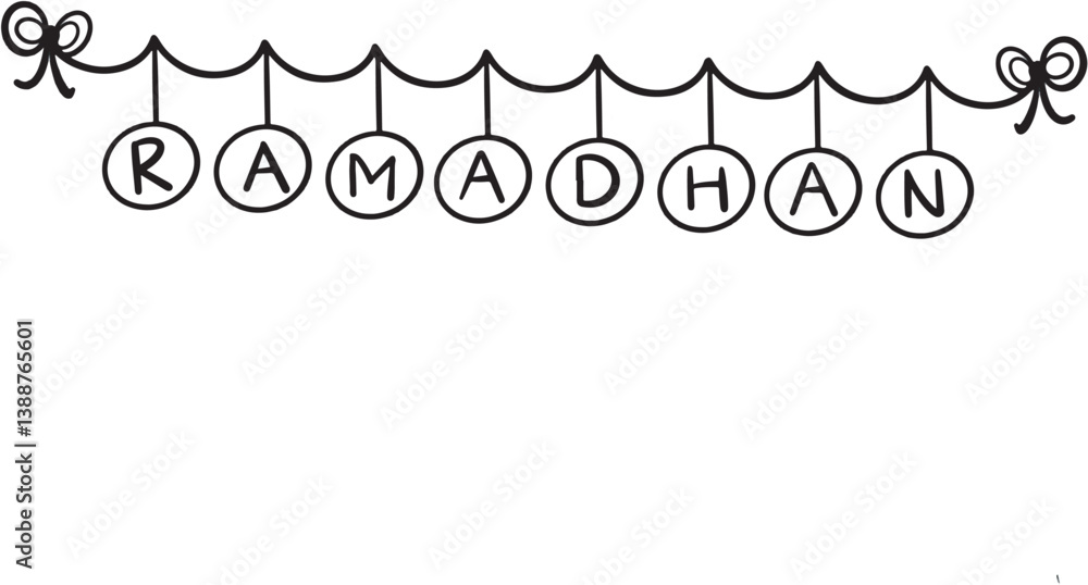 Obraz premium Ramadhan text black and white icon vector illustration