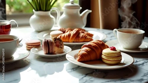breakfast with coffee and croissant