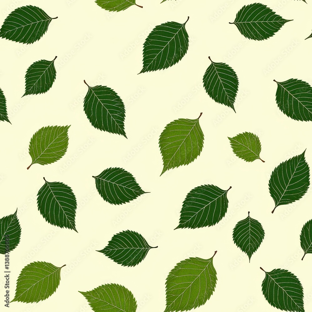 Seamless Pattern of Green Leaves on a Cream Background Seamless Pattern of Green Leaves on a Cream Background