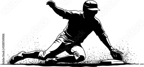 Silhouette of Baseball Player Sliding into Base – Action Vector Illustration