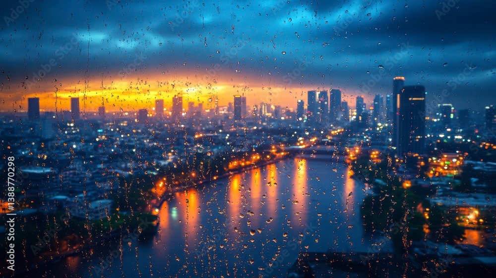Obraz premium Rainy city skyline